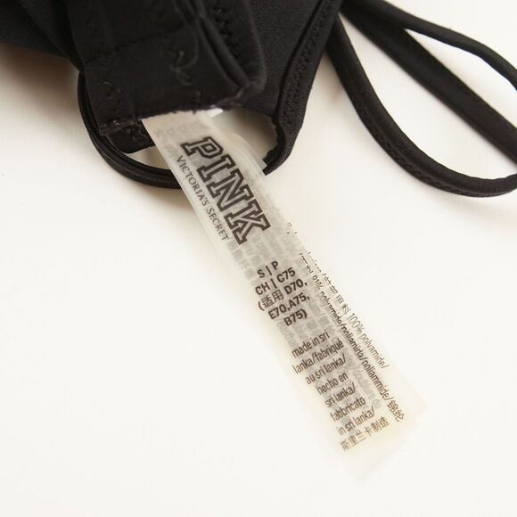Victorias Secret PINK Midline ‘V’ Plunge Black/Rainbow Bikini Halter Top Women S - Picture 3 of 4